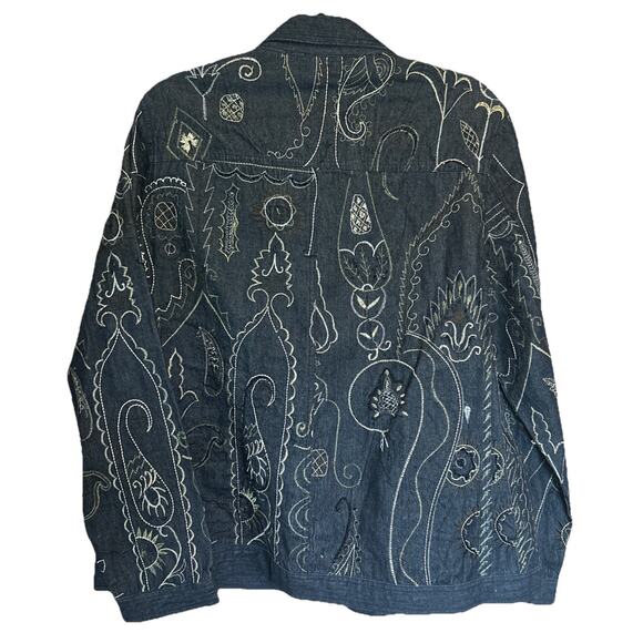 Vtg Y2K Laura Ashley Black Denim Boho Embroidered Sequence Button Up Jacket XL - Picture 3 of 5